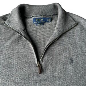Polo Ralph Lauren Quarter Zip Pullover Men's L Gray Merino Wool Preppy Academia